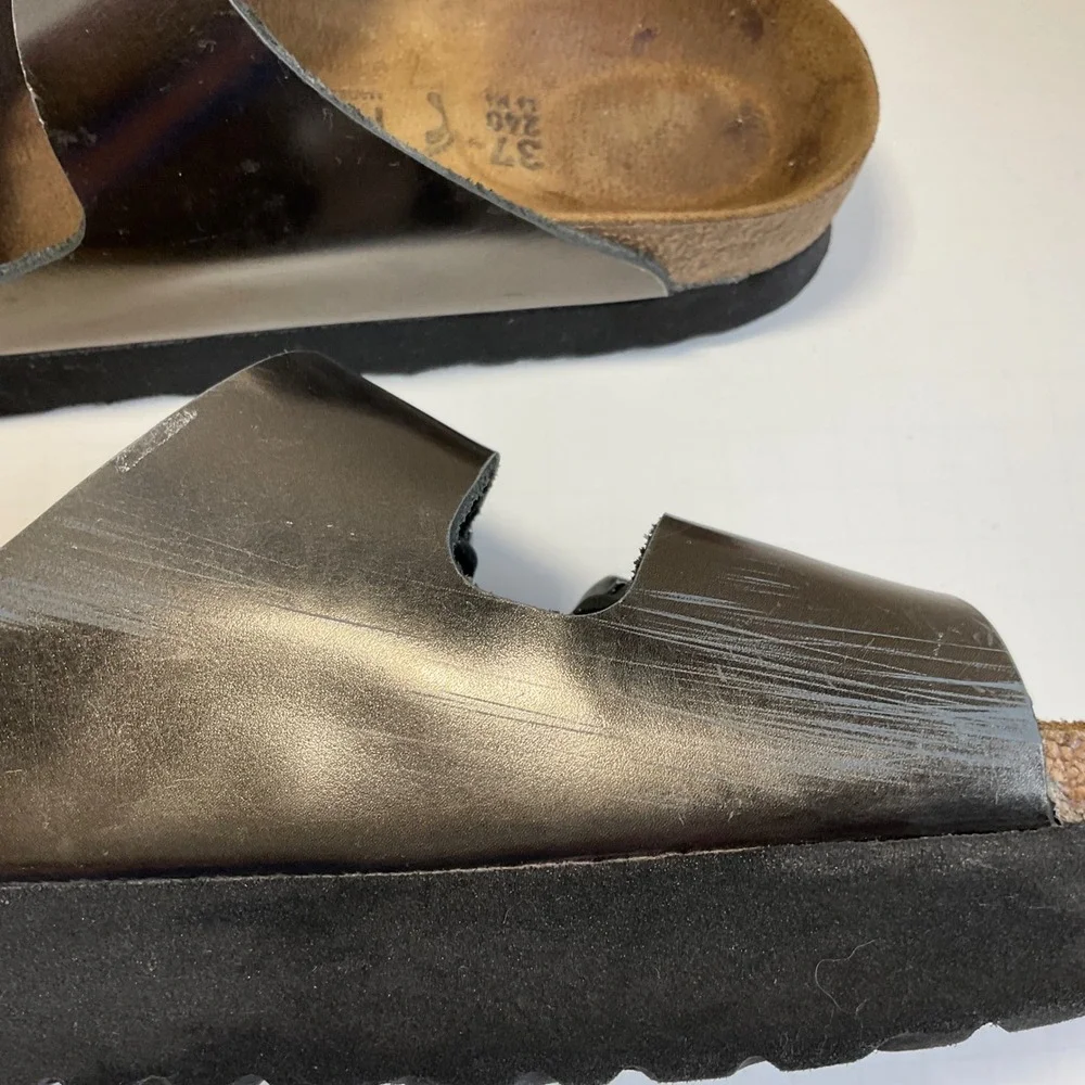 Papillio by Birkenstock Arizona Platform Sandals Metallic Silver EU 37 US 6-6.5